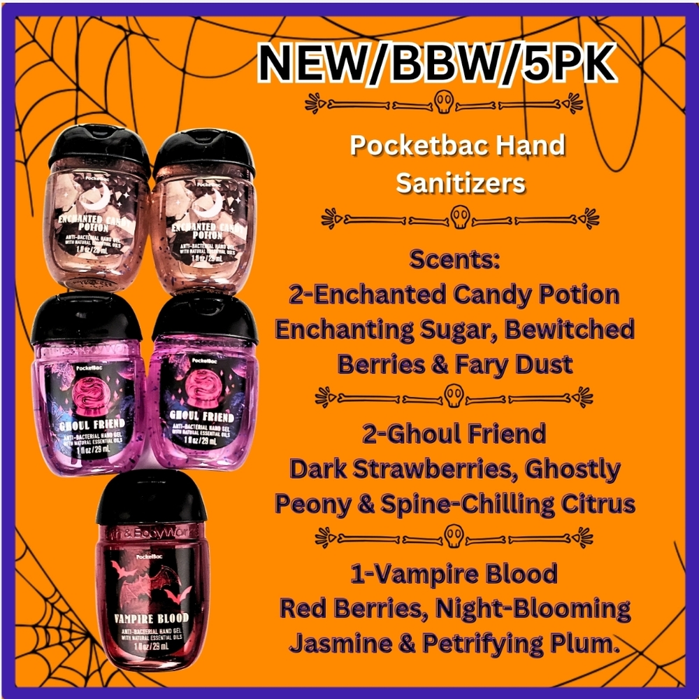 🔥5pk HALLOWEEN SET / NEW /BBW / POCKETBAC HAND SANITIZERS